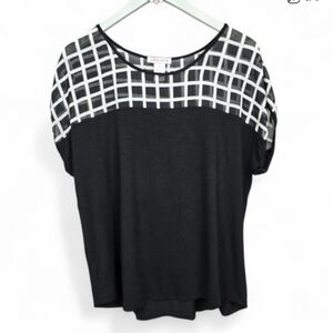 Black Top with Sheer White Grid Yoke Vintage Carol Rose